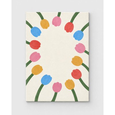 Ronda Floral, flores multicolor alrededor de un centro marfil | Lienzo en bastidor | LASACA