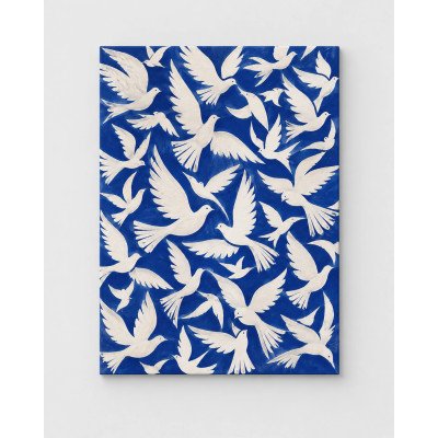 Jardín del Cielo, aves blancas en vuelo sobre azul cobalto | Lienzo en bastidor | LASACA