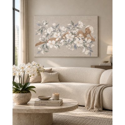 Florecer Serena, figura recostada entre flores blancas, horizontal | Lienzo en bastidor | LASACA