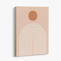 Cuadro en lienzo abstracto minimalista con círculo terracota y arcos concéntricos crema sobre fondo durazno