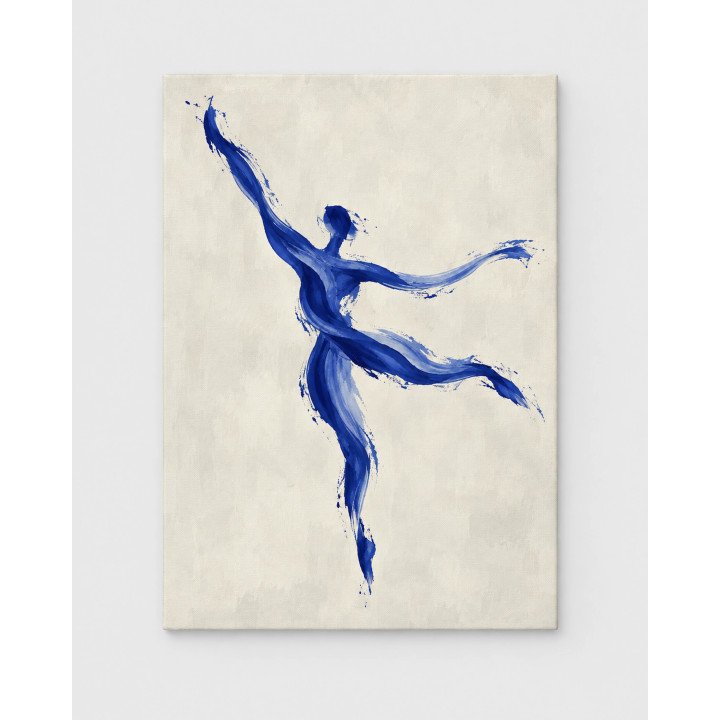 Danza Libre, figura danzante de pinceladas azules sobre marfil | Lienzo tensado en bastidor | LASACA