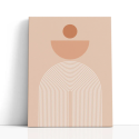 Cuadro en lienzo abstracto con círculo terracota, fondo beige rosado y arcos blancos minimalistas