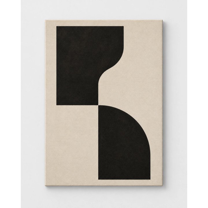 Ritmo Sólido, formas geométricas negras en diagonal sobre beige | Lienzo tensado en bastidor | LASACA