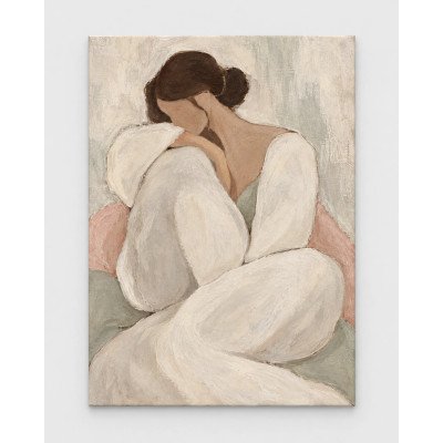 Abrazo Suave, figura femenina entre pliegues marfil, rosa y salvia | Lienzo tensado en bastidor | LASACA