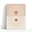 Cuadro en lienzo abstracto con arcos concéntricos en tonos crema y arena, círculos terracota y composición geométrica minimalist