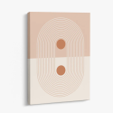 Cuadro en lienzo abstracto con arcos concéntricos en tonos crema y arena, círculos terracota y composición geométrica minimalist