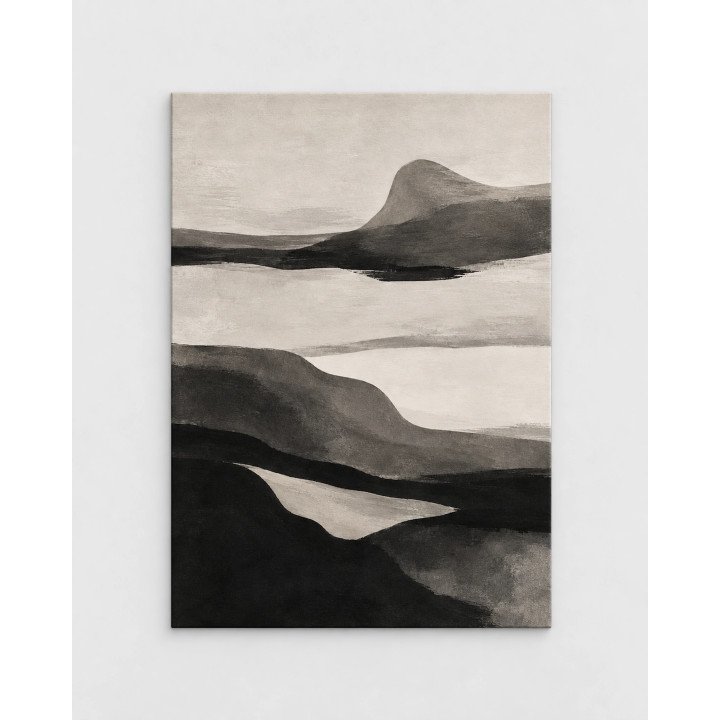 Entre Horizontes: paisaje abstracto en gris y negro. Lienzo tensado en bastidor. LASACA.